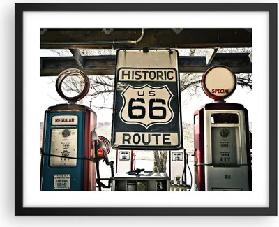 Produktbild von Gerahmtes Poster - Schwarzer Rahmen - Straße alt 66 USA - 50x40 cm - Wand Bild - Wanddeko - Wandbilder - Kunstposter - Wandposter - Bilderrahmen - Bilder - Kunstdruck - Wandbild - P2BAA50x40-3573