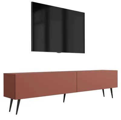 Zdjęcie produktu dla Szafka pod telewizor: ceglasta czerwień, 170 x 52 x 32 cm, czarne nogi