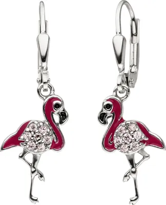 Produktbild von JOBO Kinder Ohrhänger Flamingo pink 925 Silber 14 Zirkonia Ohrringe Kinderohrringe