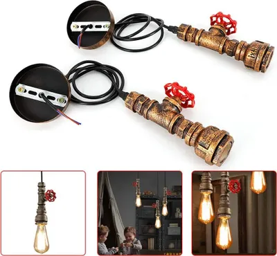 Productafbeelding van 2-delige hanglamp, industriële stijl, gemaakt van waterleidingbuis, geschikt voor eetkamer/woonkamer/keuken/café