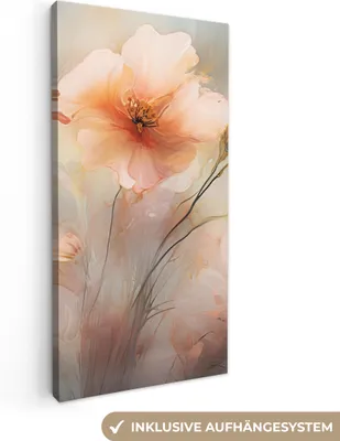 Produktbild von MuchoWow® - Leinwandbilder - Blumen - Pastell - Kunst - Mohnblumen - Aquarell, Wandbild, Wanddeko Bilder Wohnzimmer, 40x80 cm