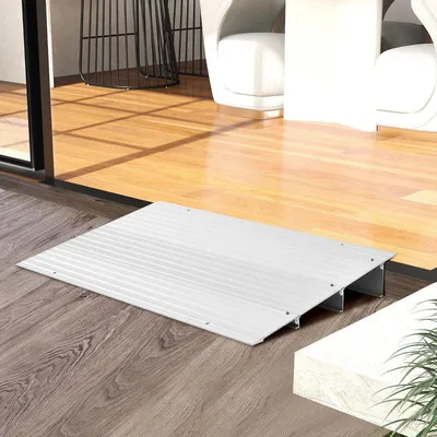 Image de Rampe de seuil de porte Rampe d'entrée de 8,5 cm de hauteur avec cadre en aluminium réglable Rampe d'accès antidérapante