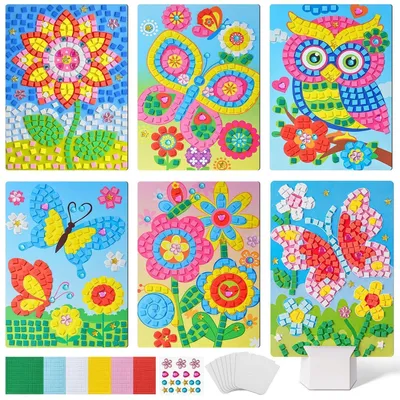 Image de Kit de mosaïque sur le thème du printemps, 6 pièces, pour enfants, autocollant, kit créatif