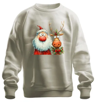 Productafbeelding van Grappig kerstman en rendier aquarel, kerstcadeau, uni sweatshirt, trui, natuur, maat M