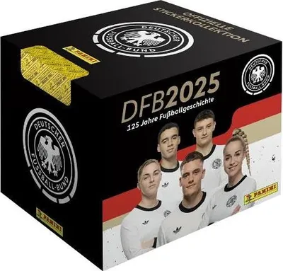 Produktbild von DFB 2025 – 125 Jahre Fußballgeschichte – Stickerbox mit 36 Tüten + Heartforcards® Versandschutz