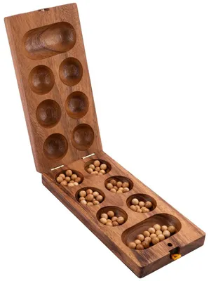Produktbild von HOT Sports + Toys Kalaha-Spiel, klappbar, aus Akazienholz, 53x13 cm. Material: Holz. * Lieferzeit unbekannt