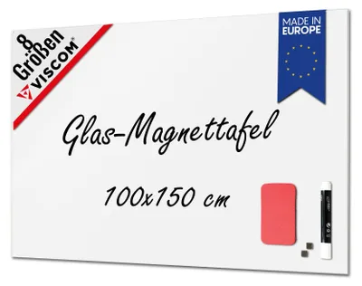 Produktbild von Design Glastafel MIO - Memoboard magnetisch - Glas-Magnettafel in reinem Weiß 100x150 cm - rahmenlos inkl. Zubehör