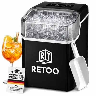 Produktbild von Eiswürfelmaschine 12 kg/tag, 2 Eiswürfelgrößen - 1,2L Wassertanktank, 9 Eiswürfel/6 Min, für Küche Bar Büro, Silber, Retoo, KI-generiertes Bild