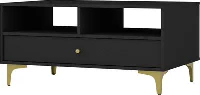 Produktbild von Stilvoller, Rechteckiger TOKYO Couchtisch, Kaffeetisch mit Schublade, Tisch mit Metallbeine, 100 cm, (Farbe: Schwarz)