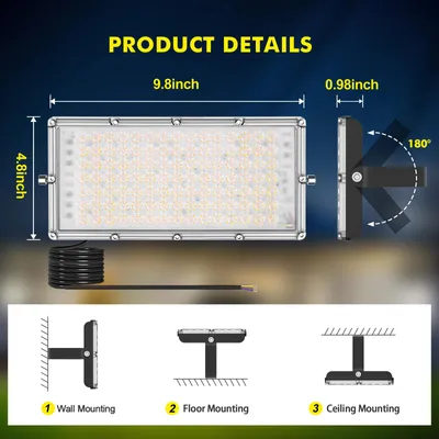 Immagine prodotto di Faretto LED da esterno - Illuminazione esterna - 100 W - Grado di protezione IP66 (resistente all'acqua) - 220–240 V - 6000 K (bianco freddo) - Confezione da 1 pezzo