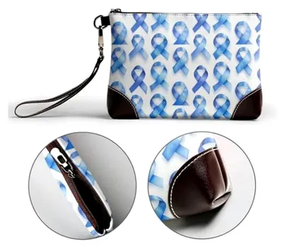 Produktbild von Damen Clutch-Geldbörse aus Leder mit blauem Schleifendruck