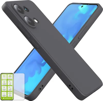 Produktbild von Für Xiaomi Poco M6 Pro 4G / Redmi Note 13 Pro 4G Silikon Hülle H9 Glas Handy Tasche Schwarz Etuis Cover Case Kappe
