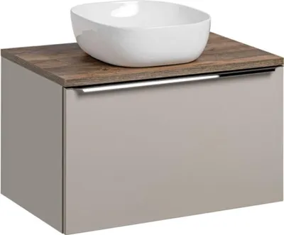 Image de Ensemble de salle de bain VANTA taupe : meuble sous vasque 80cm + plan vasque + vasque blanche à poser