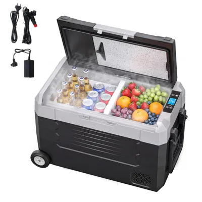 Obrázek produktu pro Kompresorová chladnička HCALORY 35 l, elektrická autochladnička s dvojitou zónou od -20 °C do +20 °C + krájecí deska, 12 V/24 V/230 V, kolečka a dělicí přepážka, bez ovládání přes aplikaci