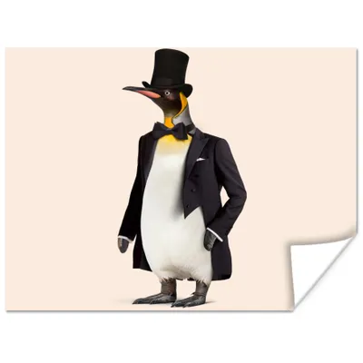 Produktbild von MuchoWow® Poster Pinguin - Tier - Hut - Schwarz 120x90 cm - Wandbild