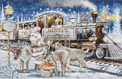 Produktbild von Luca-S Kreuzstich Stickpackung "Santas Express Weiß", Zählmuster, 54x35cm