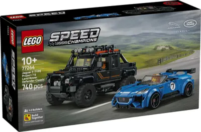 Productafbeelding van LEGO Speed Champions Jaguar Project 7 & Land Rover Defender - Bouwset met 2 speelgoedauto's en 2 minifiguren - Cadeau voor kinderen en autoliefhebbers vanaf 10 jaar - 77264