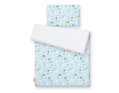 Produktbild von 2-teiliges Kinderbettwäscheset aus Baumwolle 120x90 cm - Mint/Weiß Lamas