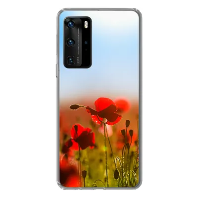 Produktbild von MuchoWow® Handyhülle Schutzhülle Hülle für Huawei P40 Pro Mohnblumen unter einem klaren blauen Himmel. Silikon Softcase Handy Hülle - Schutz