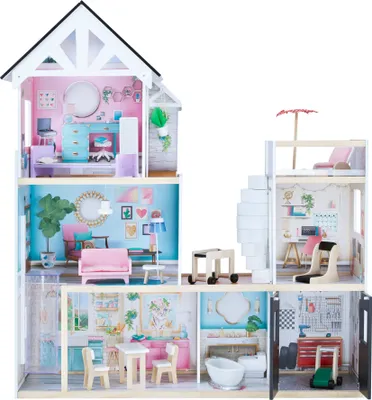 Produktbild von Olivia's Little World von Teamson Kids Puppen Haus Groß Dreamland Holzpuppenhaus 3-stöckig & 18 Zubehör, Interaktives mit Aufzug & Garage TD-13500C