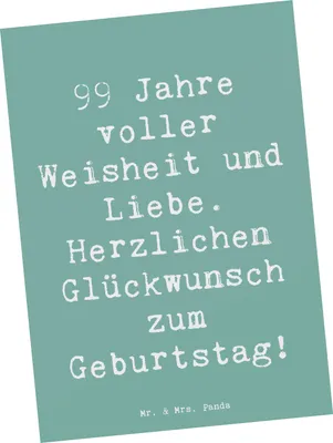 Produktbild von Mr. & Mrs. Panda Ansichtskarte Spruch 99. Geburtstag - Meeresbrise - Geschenk, bildkarte, Postkarte, Herzlichen Glückwunsch, Grußkarte, persönliche Karten, Alter