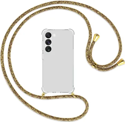 Produktbild von Handykette Backcover-Schutzhülle mit Band (Metall goldfarben) für Samsung Galaxy S23 - braun+beige