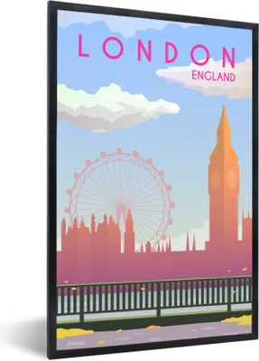 Produktbild von MuchoWow® MuchoWow® Gerahmtes Poster Illustration der Skyline von London, England 40x60 cm - Poster mit zchwarzem Bilderrahmen - Papierdruck - Wandbilder