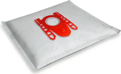 A single vacuum cleaner bag is shown from a slightly elevated angle against a white background.