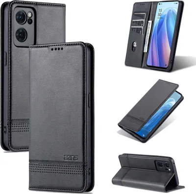 Produktbild von OPPO Reno7SE 5G Leder Hülle, Klapphüllen Brieftasche Magnetverschluss Ständer Schutzhülle für OPPO Reno7SE 5G Schwarz
