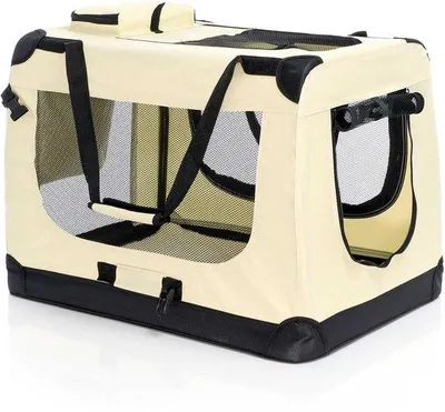Produktbild von Faltbarer Transportkorb für Haustiere, Größe L, beige, mit Tragegriff – ideal für Reisen