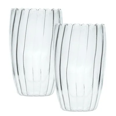 Produktbild von Intirilife 2x Doppelwandiges Thermo Glas - Striped Style - 350ml Füllmenge - Mundgeblasen isoliert für Latte Macchiato, als Teeglas oder Kaffeeglas mit Henkel
