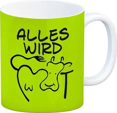 Produktbild von Alles wir KUHt Kaffeebecher in grün zum Thema Bauernhof mit Kuh Motiv