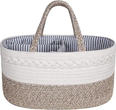 Image de Organiseur pour couches - Organiseur pour chambre de bébé - Organiseur portable en coton - Inserts amovibles - Organiseur avec cordons en coton