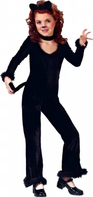 Produktbild von Schwarzes Katzenkostüm für Mädchen als Halloween & Karnevals Kostüm Kinder Größe: L
