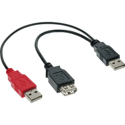 Produktbild von InLine USB 2.0 Y-Anschlusskabel, 2x Stecker A an Buchse A, 0,2m, 0,2 m, 2 x USB A, USB A, Stecker/Buchse, 0,48 Gbit/s, Schwarz