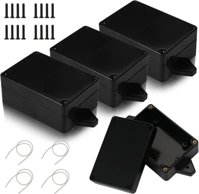 Zdjęcie produktu dla Puszka przyłączeniowa, 4 sztuki, czarna, IP65, wykonana z tworzywa ABS, do instalacji elektrycznych