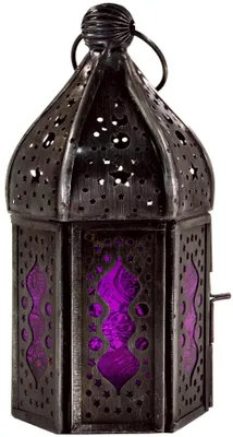 Produktbild von Orientalische Metall/Glas Laterne in Marrokanischem Design, Windlicht, Mehrfarbig, Glas,Metall,Eisen, Farbe: Lila, 14*6*6 cm