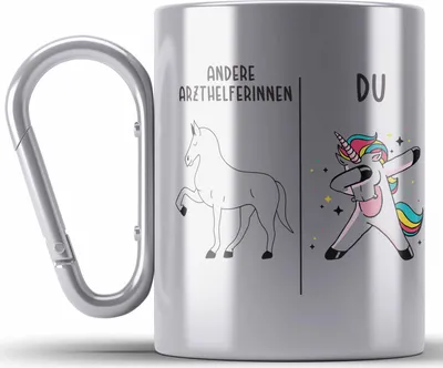 Produktbild von Trendation - Arzthelferin Edelstahl Tasse Karabiner Geschenk mit Spruch Danke Dankeschön Geschenkidee für Arzthelferinnnen (Silber)