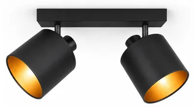 Image de HOFTRONIC - Plafonnier LED 2 spots E14 IP20 Noir/Or inclinable dimmable
