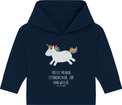 Produktbild von Mr. & Mrs. Panda Organic Baby Hoodie Einhorn Happy 12. - 18. Monat - French Navy - Geschenk, Kapuzenshirt, Einhörner, Lebensfreude, Unicorn, Spannend, Fröhlich, Spaß