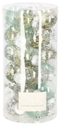 Produktbild von SPRINGOS Weihnachtsbaumkugeln aus Kunststoff mit Federn Konfetti 24 STK. transparente Kugeln gefüllte Christbaumkugeln 4 Designs Weihnachten Party Hochzeiten