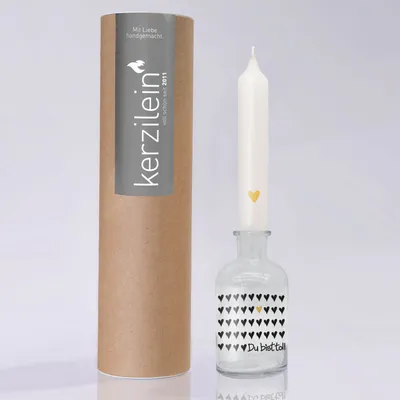 Produktbild von Glas mit Stabkerze, gold "DU BIST TOLL HERZEN"