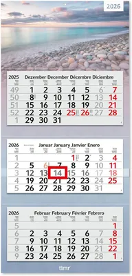 Productafbeelding van Driemaandenkalender 2026 - Wandkalender - Planning Thuis - Drie Maanden Overzicht - 70 cm - Zeegezicht