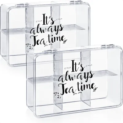 Produktbild von com-four® 2x Aufbewahrungsbox für Tee und Teebeutel - Teebox aus transparentem Kunststoff mit 6 Fächern - Teekiste zur Teeaufbewahrung