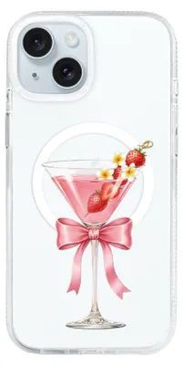 Produktbild von Hartschalenhülle für das iPhone 15, kompatibel mit MagSafe, transparent, Erdbeercocktail