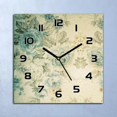 Produktbild von Wanduhr Echt-Glas-Küchenuhr Vintage Blumen blau Quarz 30x30 Deko Bilder