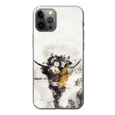 Produktbild von MuchoWow® Handyhülle Schutzhülle Hülle für iPhone 12 Pro Schottischer Highlander - Farbe - Blumen Silikon Softcase Handy Hülle - Abdeckung