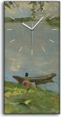 Produktbild von Leinwand Wanduhr Wandkunst Uhr Geräuschlos 30x60 Ölgemälde Boot See Baum - weiße Hände