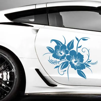 Produktbild von Aufkleber - 2er Set Autoaufkleber "Hibiskusblüten" je 30cm x 36cm hellblau - Tuning Carystyling Heckscheibe Auto