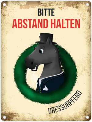 Produktbild von Metallschild mit schwarzes Pferde Motiv und Spruch: Bitte Abstand halten -